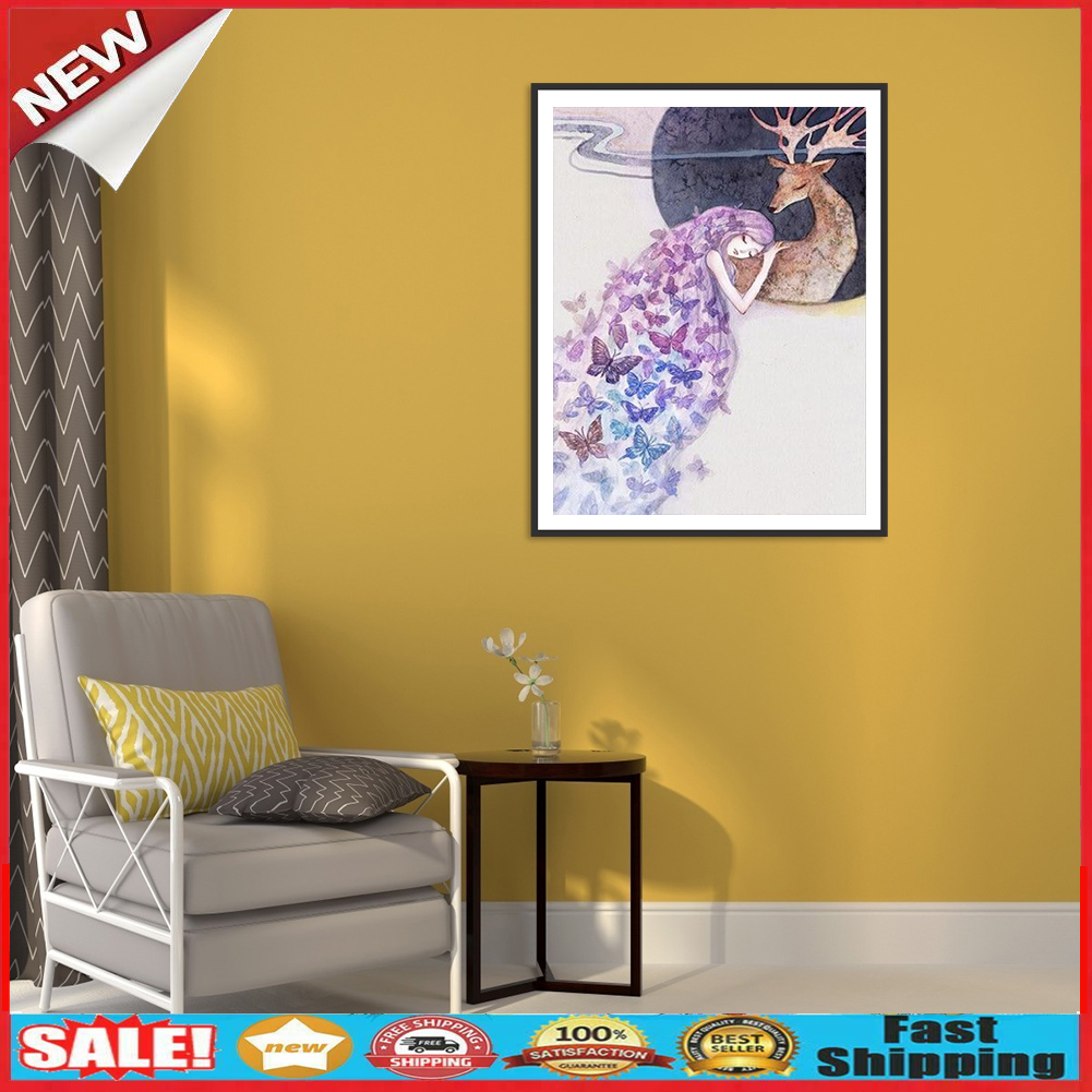 Frameless Painting By Number DIY Butterfly Elk Hand Painted Digital Picture @