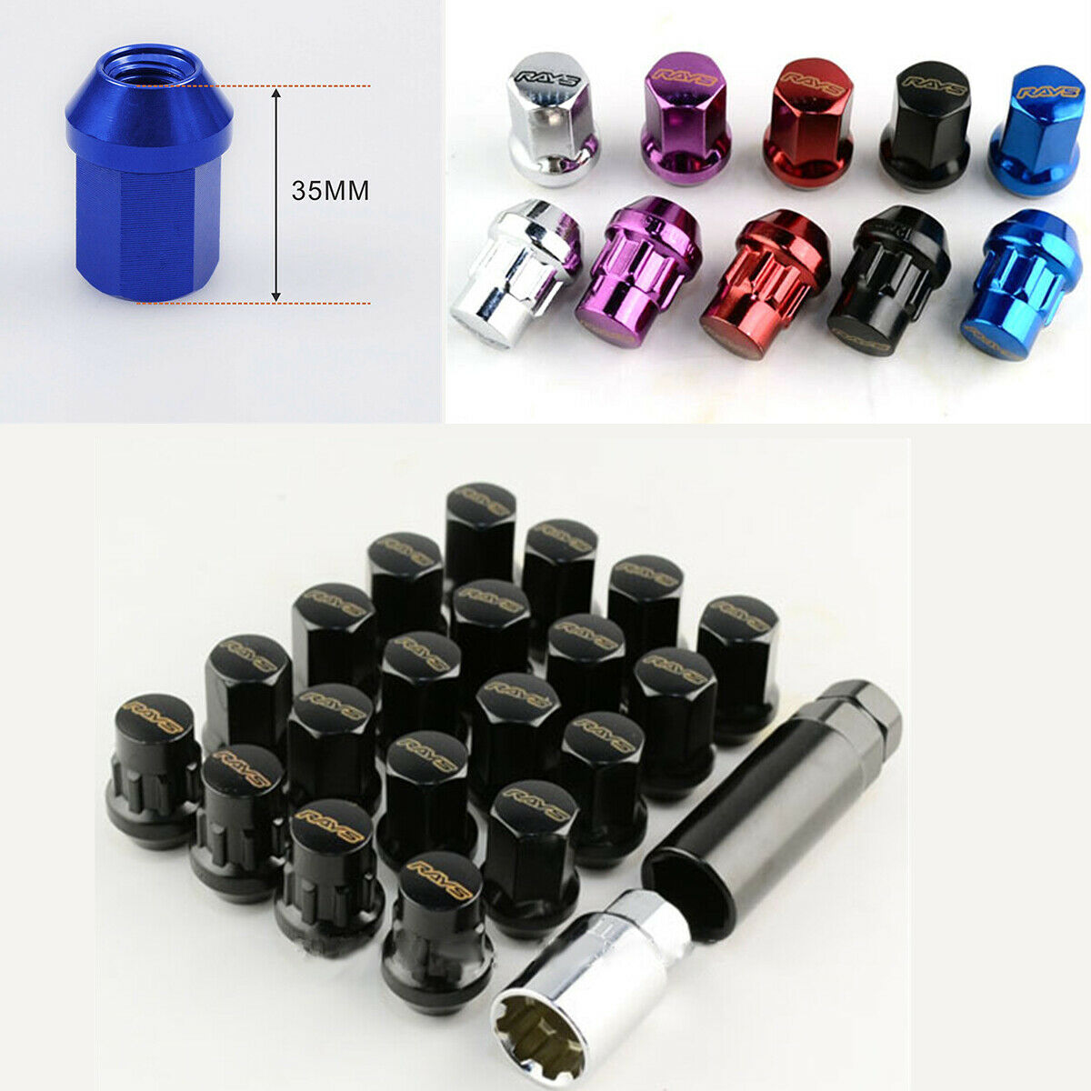 20* M12X1.5MM BLACK Anti-theft Wheel Nuts alloy steel TUNER RACING WHEEL LUG NUT
