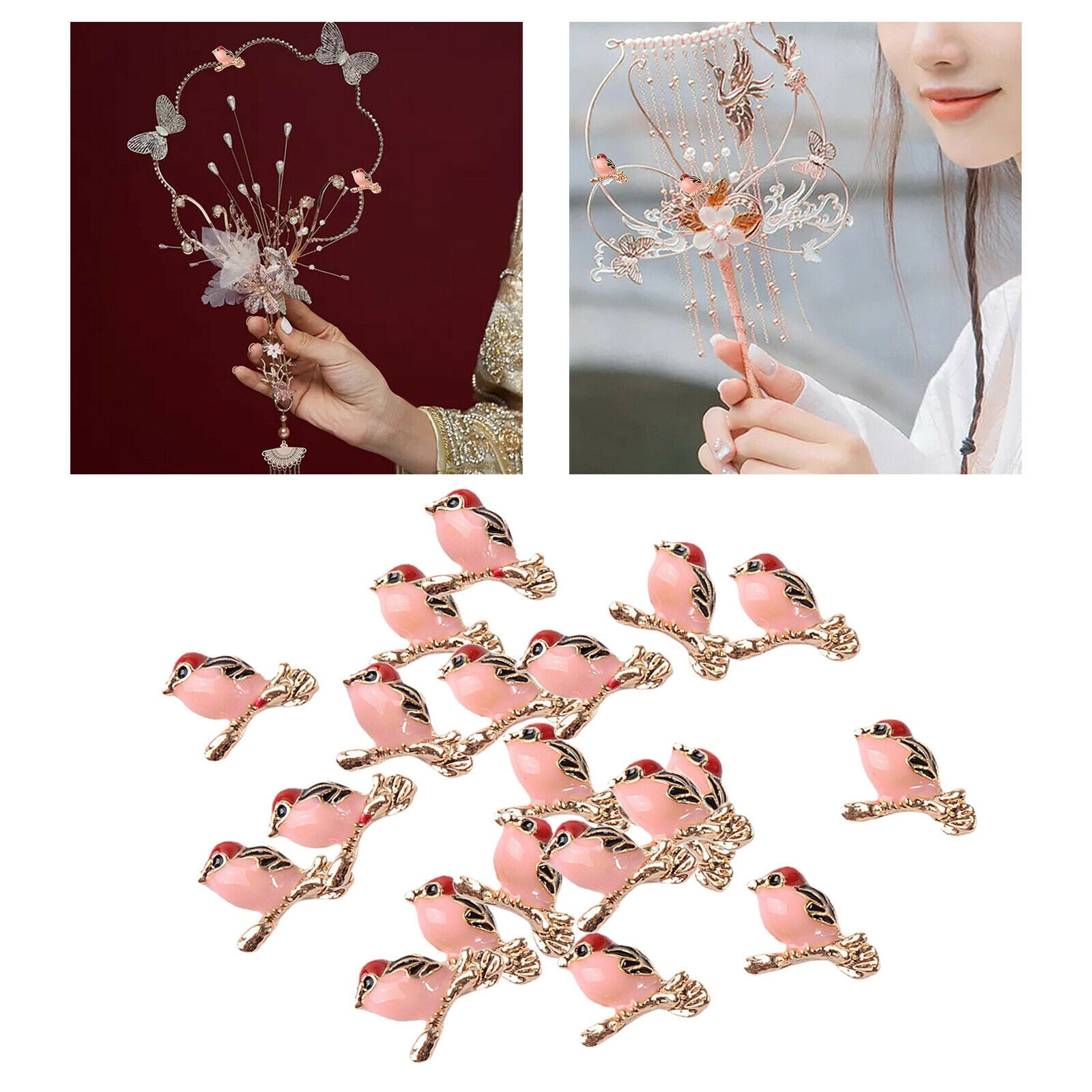 20Pcs Metal Enamel Bird Flatback Embellishments Bulk DIY Headwear Decor
