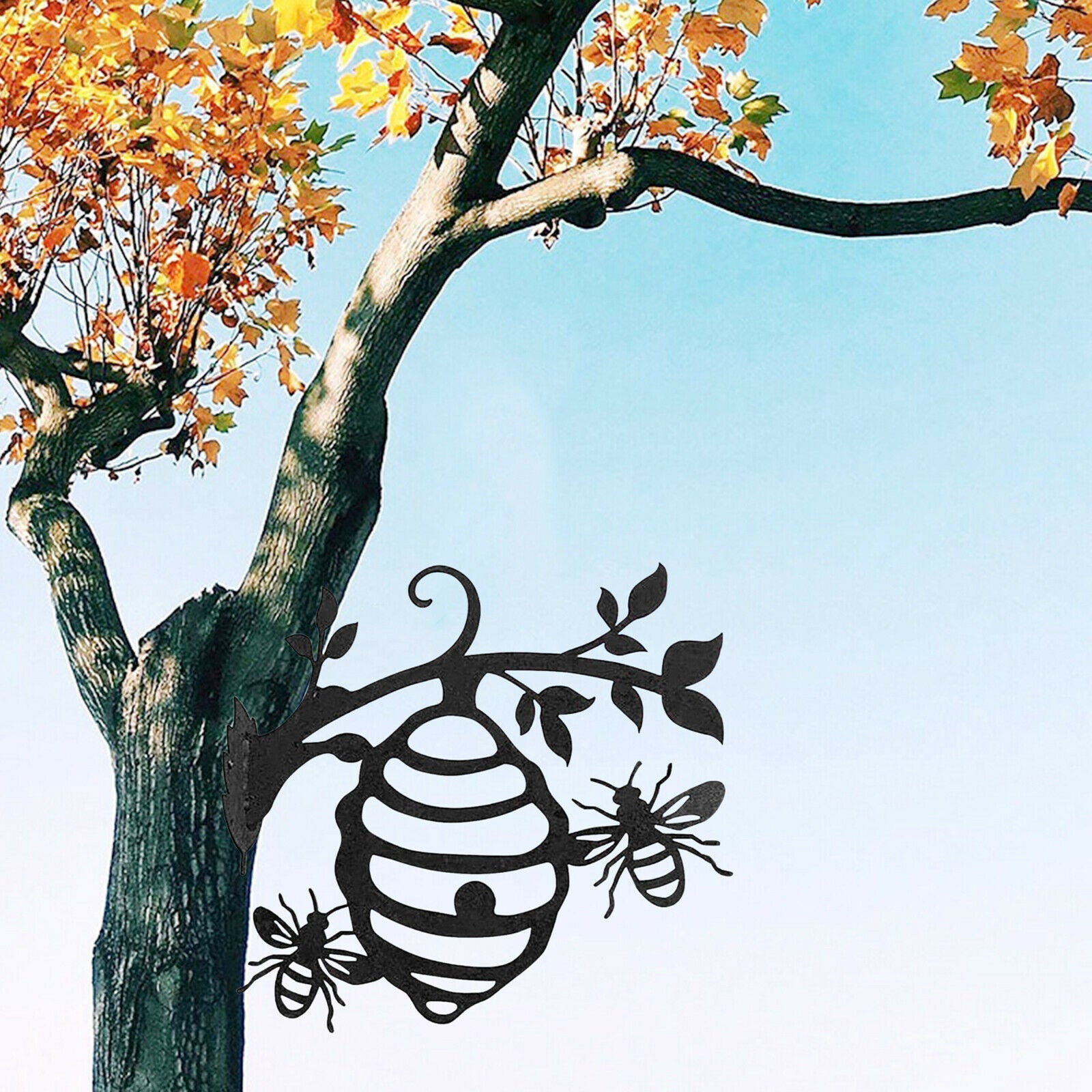 Stake Decor Bee Hive on Branch Metal Fairy Silhouette Ornament Backyard Tree
