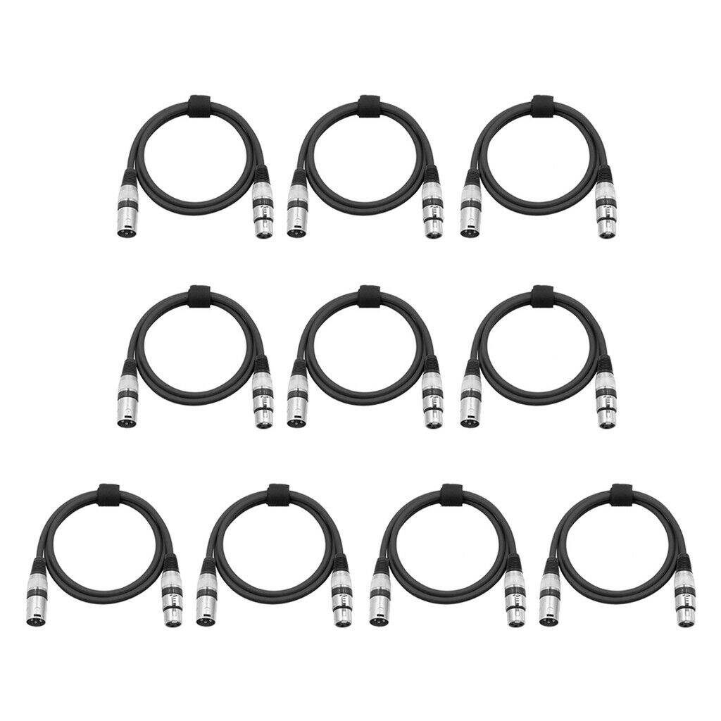 10 Pieces PVC Black XLR Male To XLR Female Microphone Cable 24AWG 2m/6.56ft.