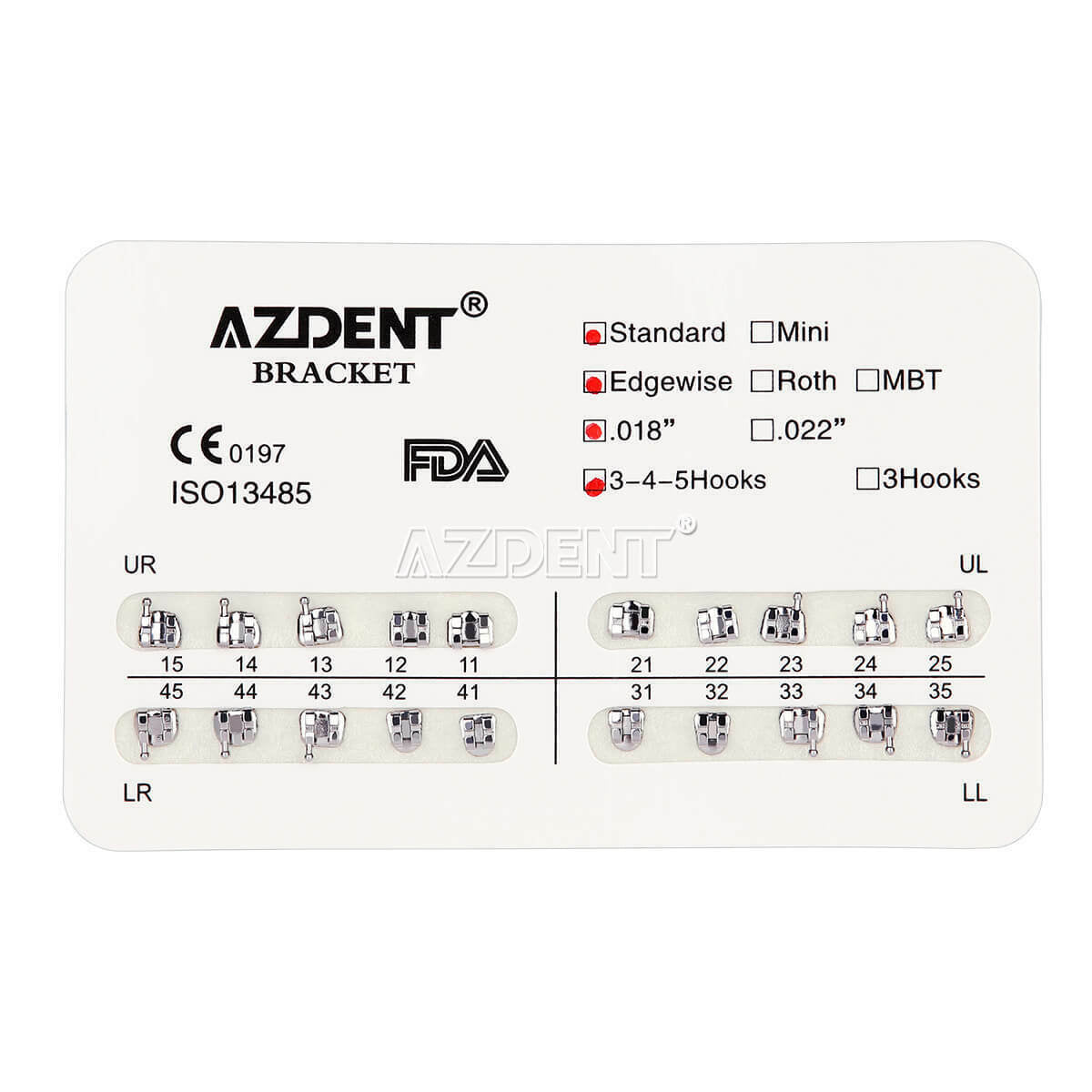 20 X AZDENT Dental Orthodontic Bracket Braces Standard Edgewise 018 Hooks 3-4-5