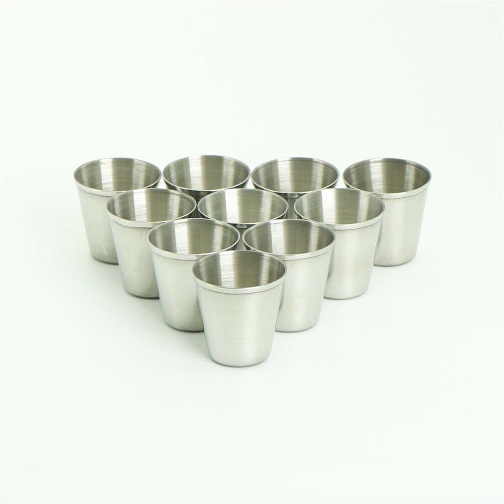 10Pcs 30ml Portable Stainless Steel Wine Drinking Shot Glasses Barware Cup XC