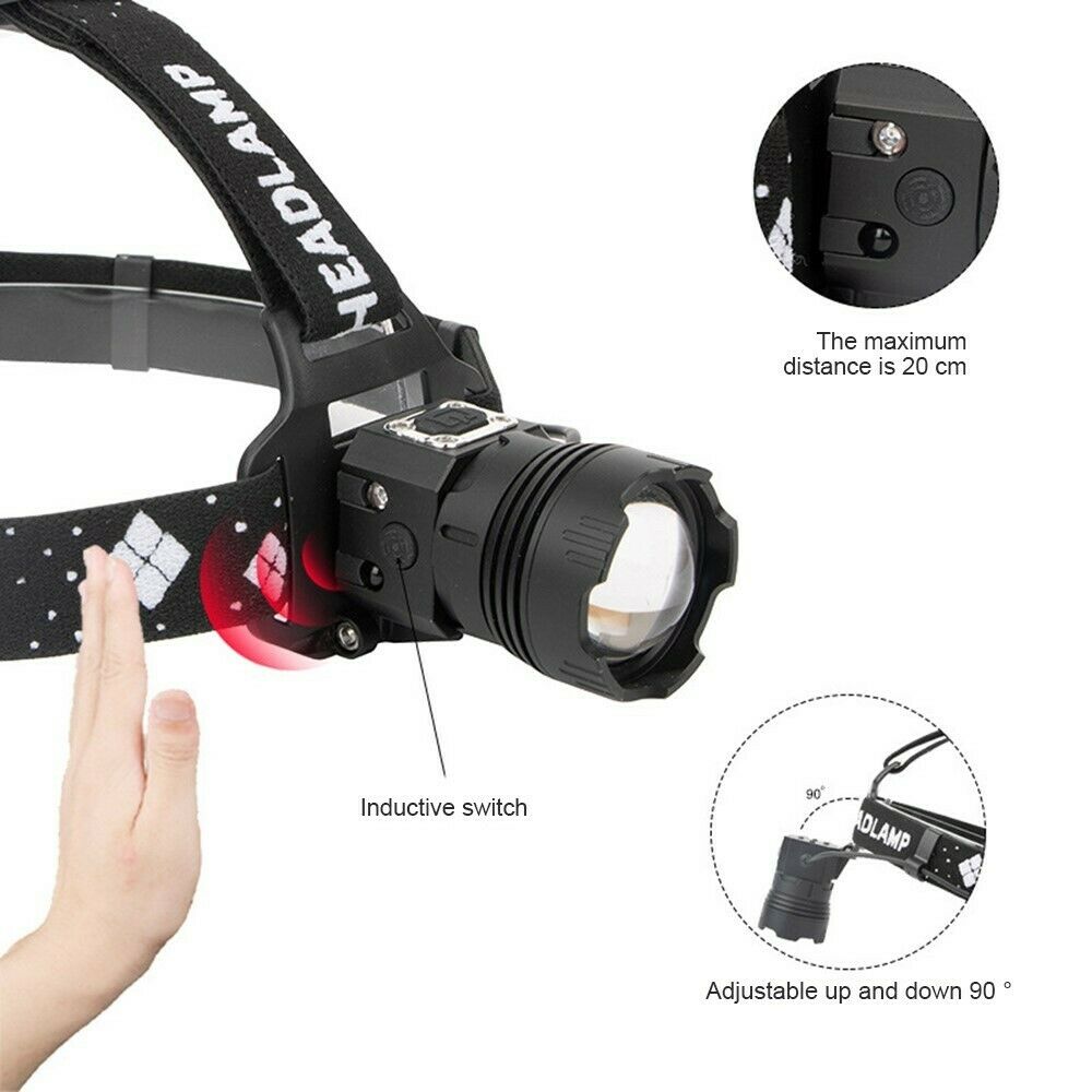 LED Headlamp Headlight Zoomable Sensor Head Torch Outdoor Night Fishing Hiking