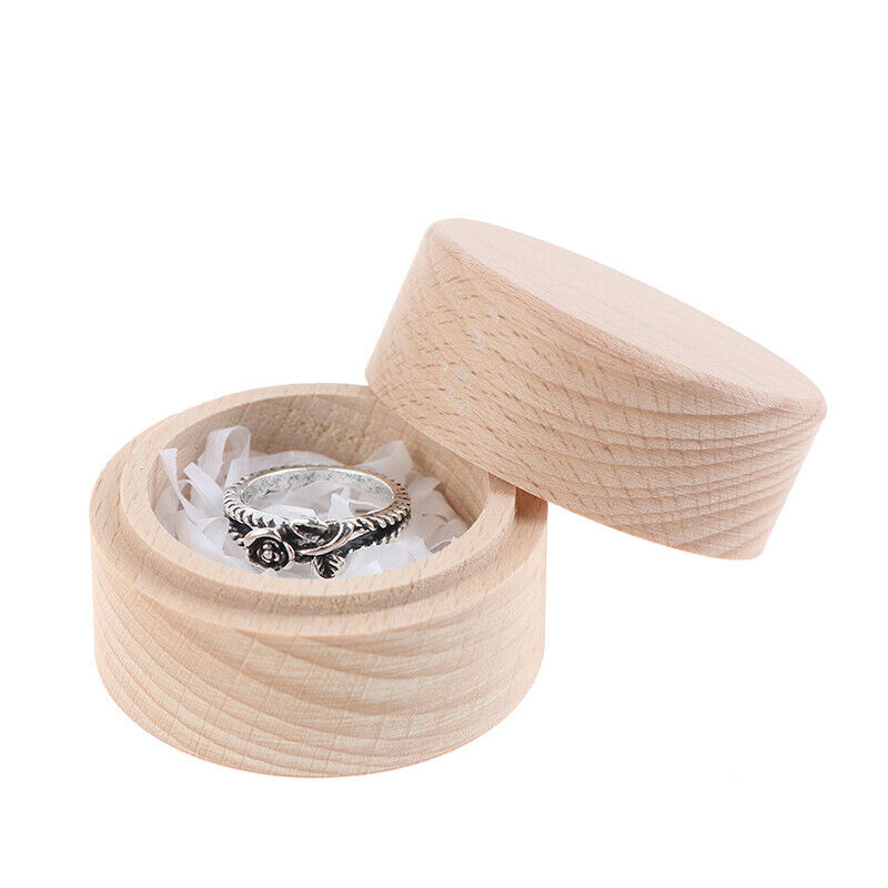 1Pc Rustic Ring Box Round Wooden Wedding Engagement Ring Box Rings Holder.l8