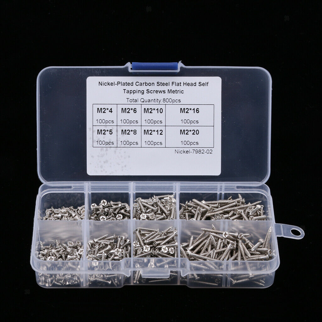 800 Pcs M2 Flat Head Cross Self Tapping Screws Assortment