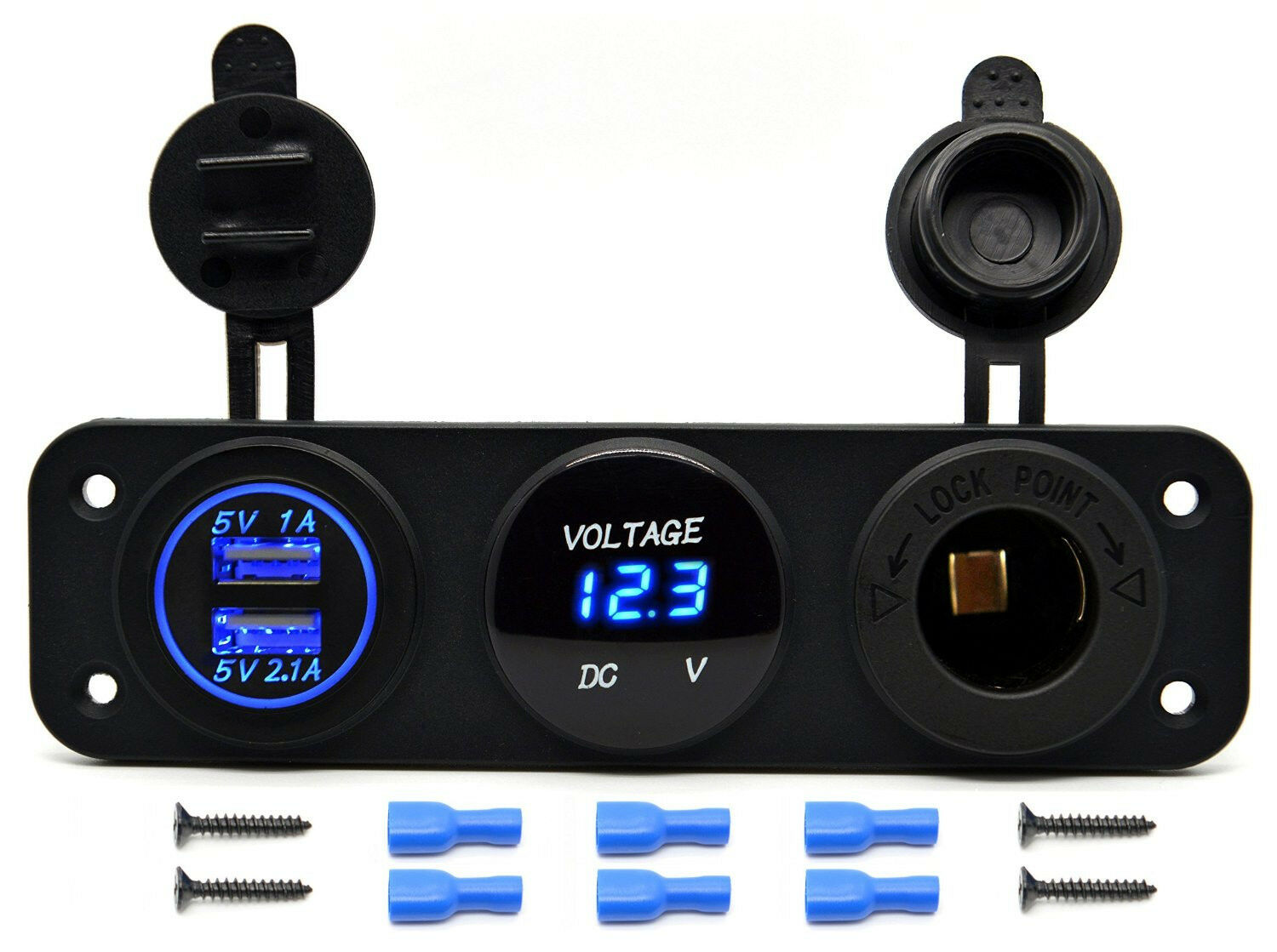 Autos Truck Dual USB Charger Voltmeter 12V Cigarette Lighter Outlet Socket Panel