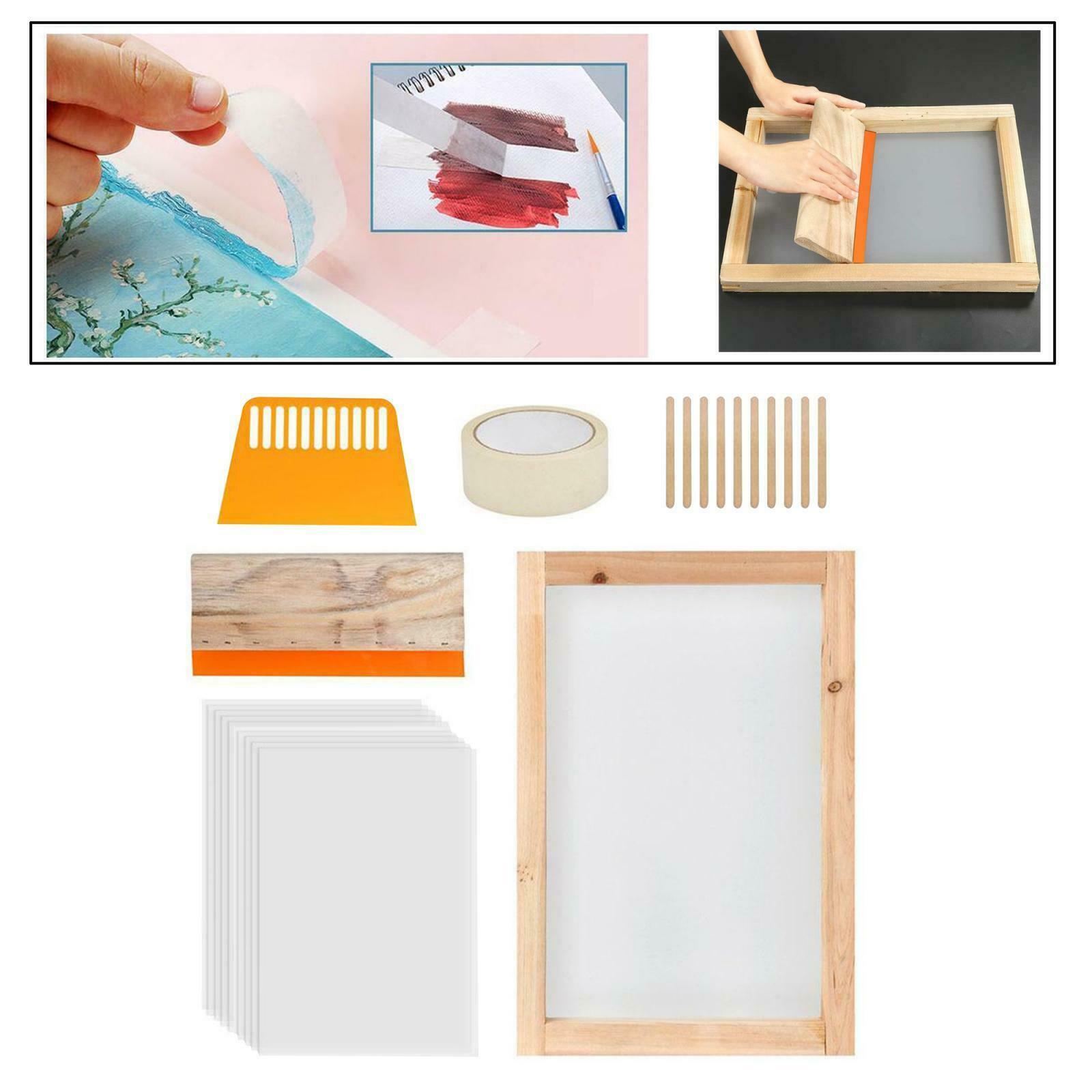 24x Screen Printing Kit Tool with Wooden Silk Screen Printing Frame Masking Tape