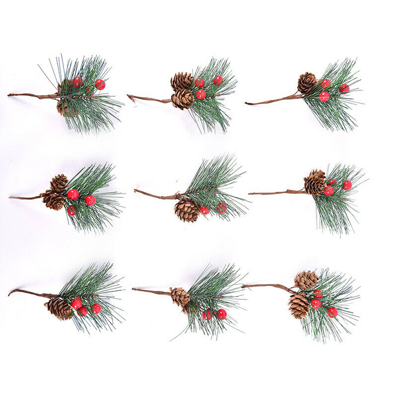 10pcs Artificial Berry And Pine Cone With Holly Branches Christmas Decorat*D TL