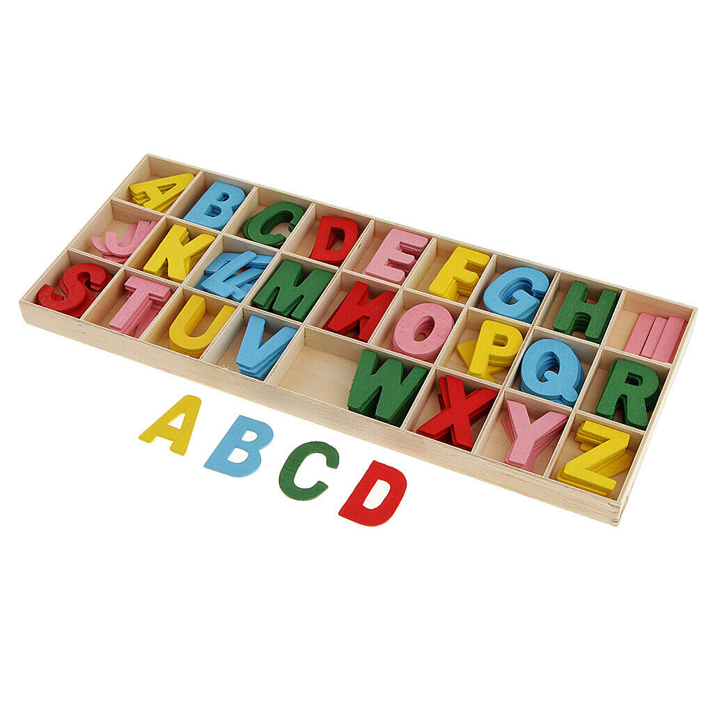 156pcs Wooden Shapes Letter Alphabet Embellishments In Box for Kids Games