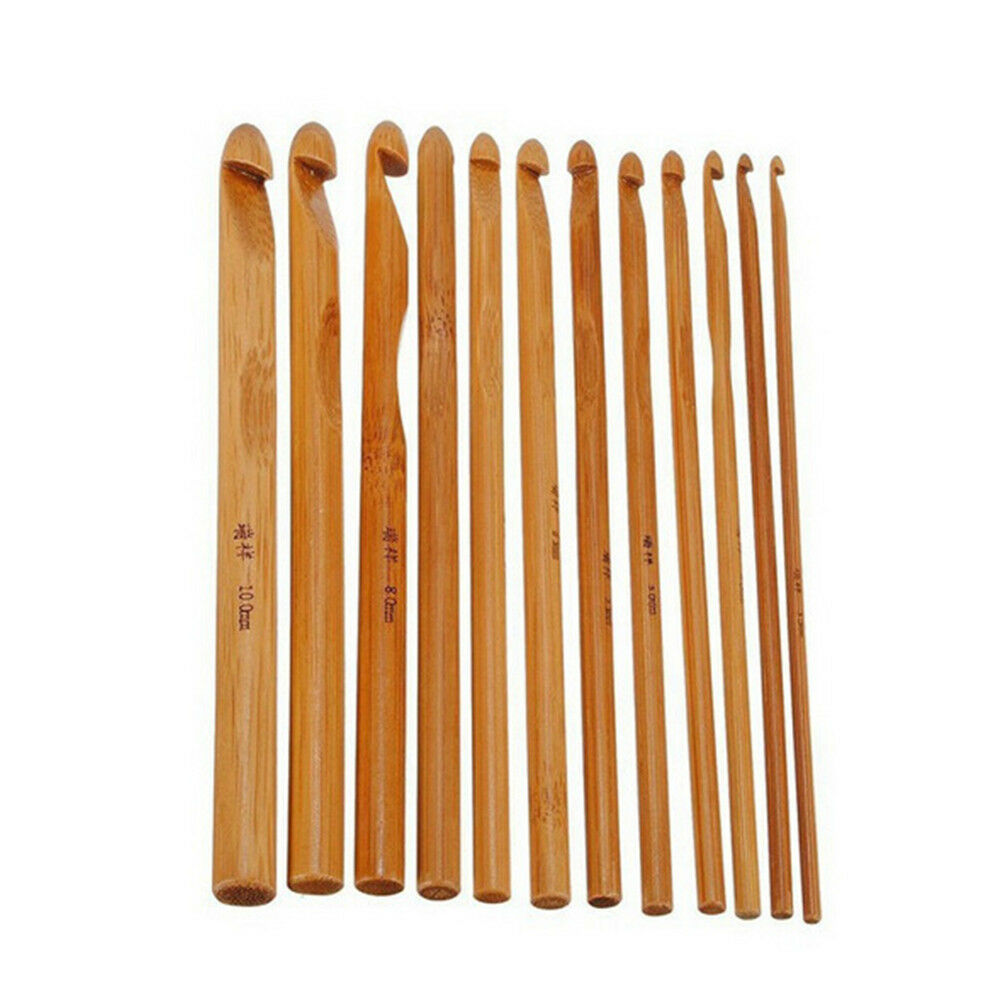 12X 6 Bamboo Handle Crochet Hook Knit Craft Knitting Needle Weave Yarn 3-.l8
