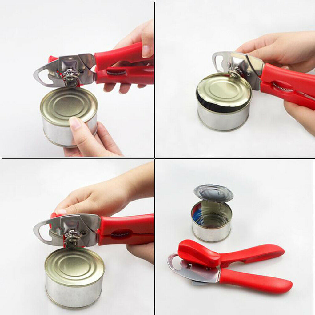 Manual Opener Bottle Openers Professional Handheld for Cans Smooth Edge red