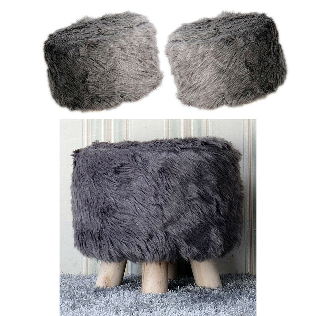 2 Pieces 16" Footstool Cover Stretch Round Wood Stool Chairs Slipcovers Gray