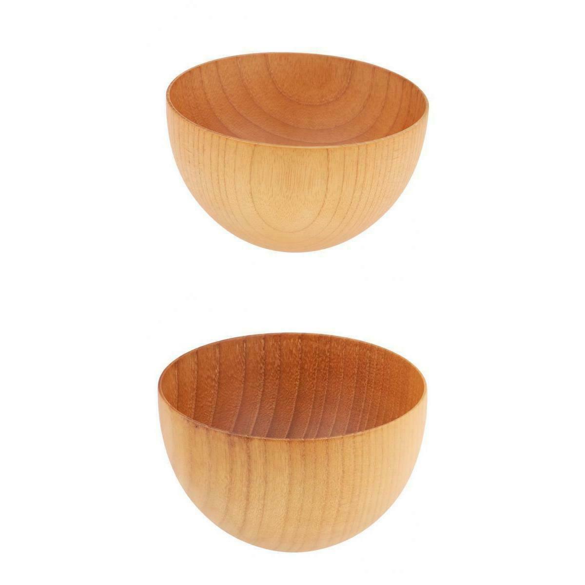 2x Wood Cereal Bowl Food Container Dinner Tableware Home 12x7cm&12.8x8cm