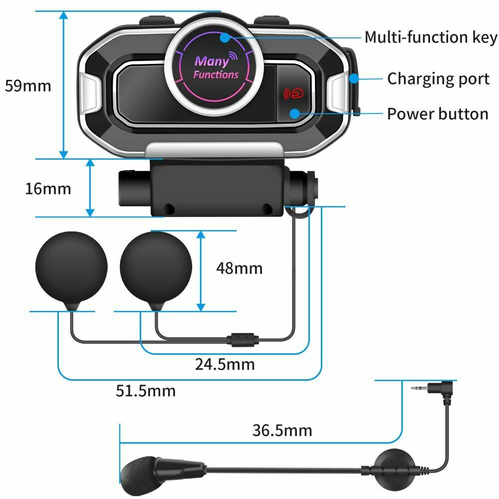 Bluetooth 5.0 Motorcycle Helmet Earphone Headphone FM Radio Mic Headset
