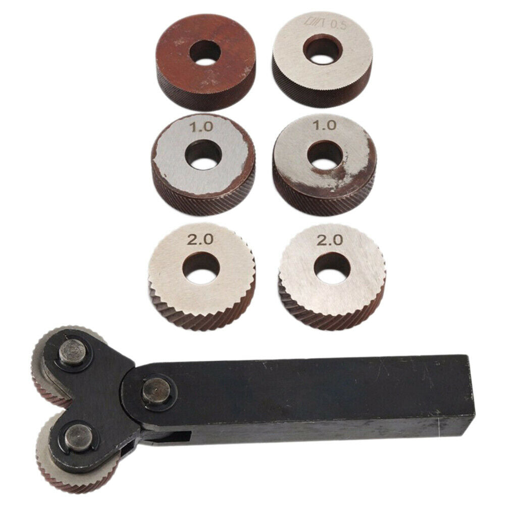 7pcs Steel Dual Wheel Knurling Tool Kit with 0.5mm 1mm 2mm Wheel Linear