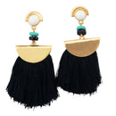 Behomian Ethnic Women Long Tassel Thread Fringe Dangle Studs Earrings  Black
