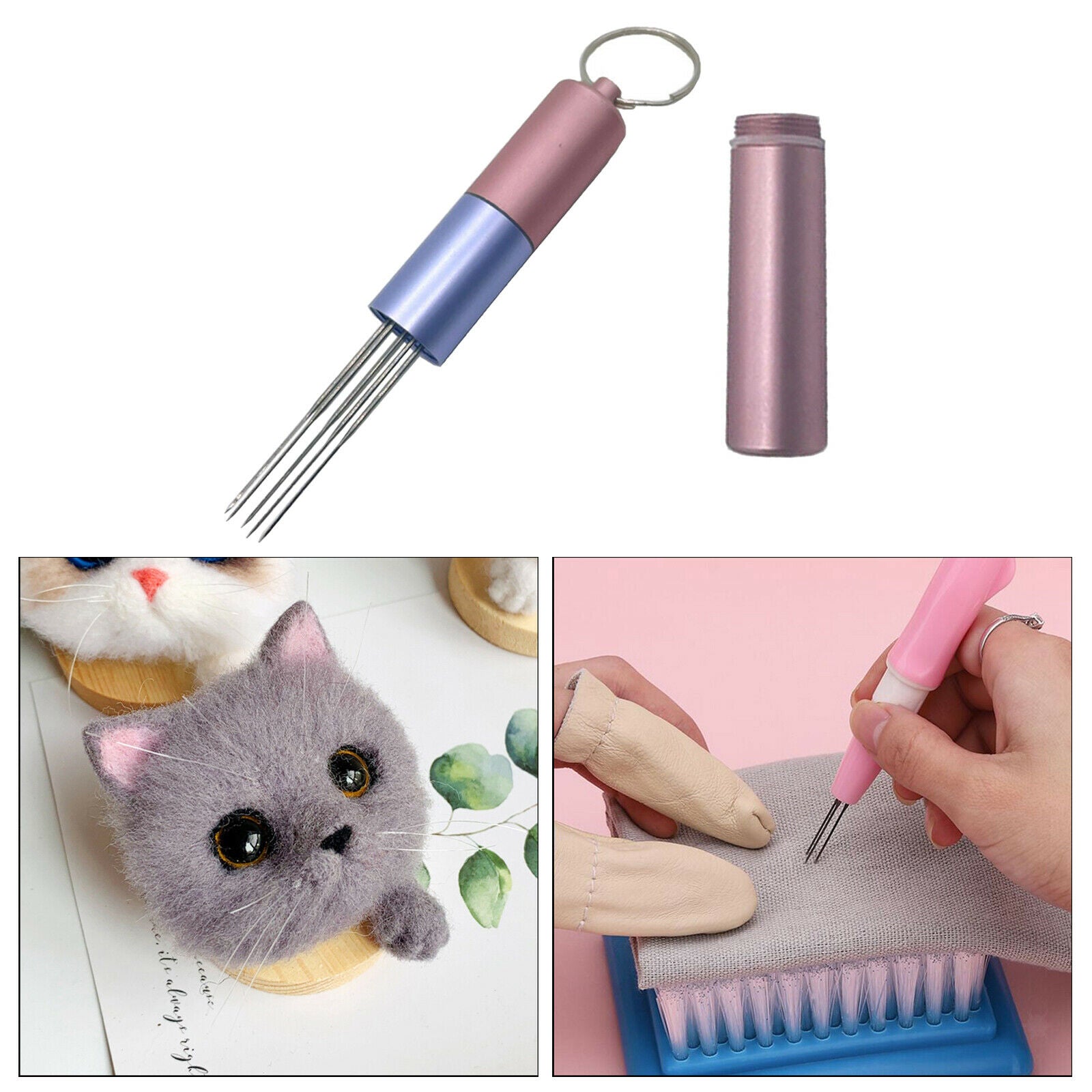 DIY Felting Needle Handle with 6 Needles Wool Embroidery Sewing Weaving Tool