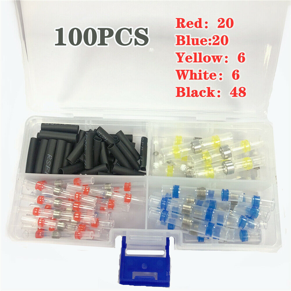 Waterproof 100PCS Solder Sleeve Heat Shrink Tube Wire Terminals Connector 4 Size