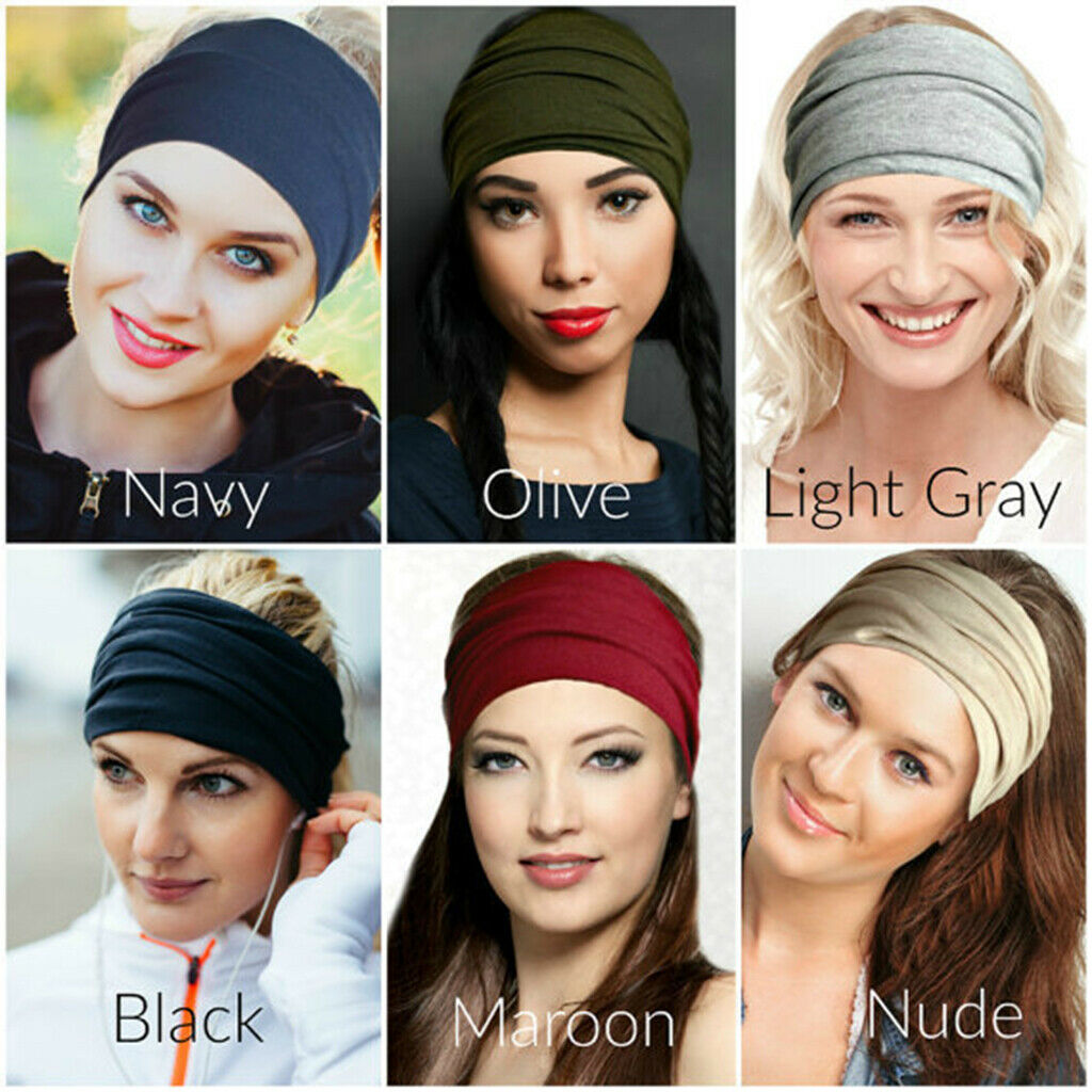 Women's Wide Head Wrap Elastic Headband for Sports, Running, Yoga Navy Blue