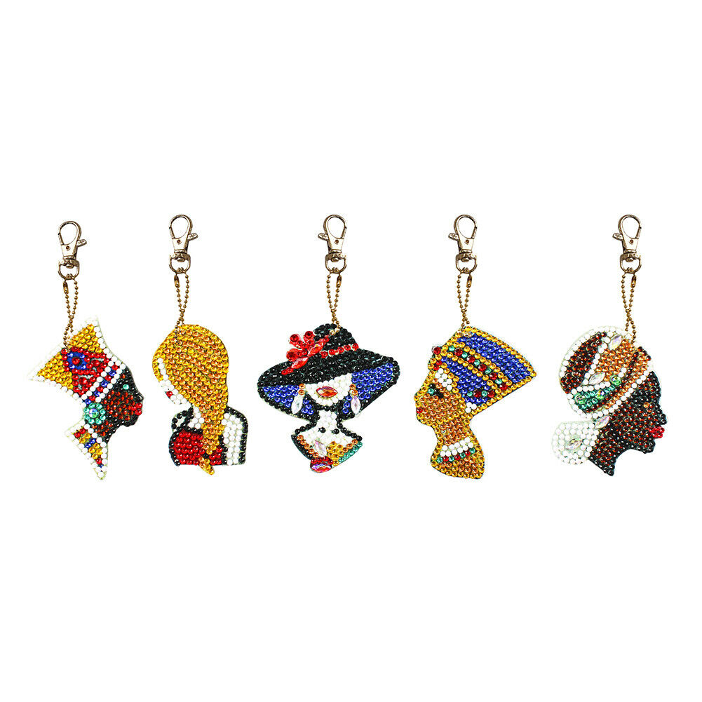 5pcs DIY Elegant Lady Full Drill Special Shaped Diamond Painting Keychains @