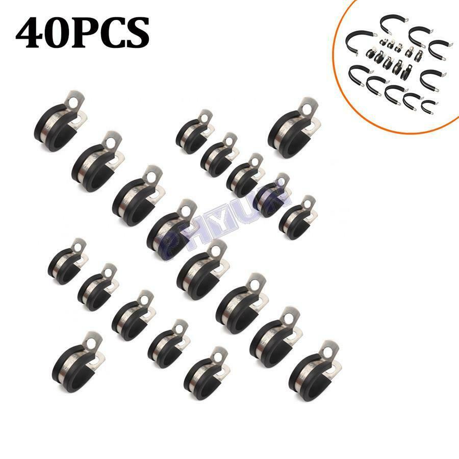 40x 1/2inch Stainless Steel Cable Clamps Rubber Cushioned Metal Insulated Clamp