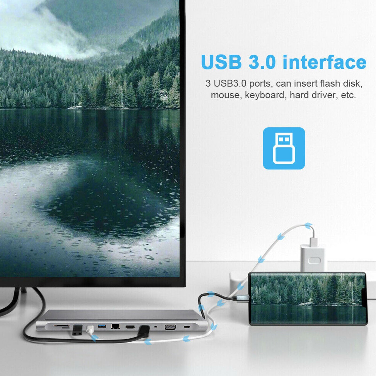 12 in 1 Type-C USB-C Hub Adapter to 2 HDMI USB VGA TF Audio with PD for MacBook