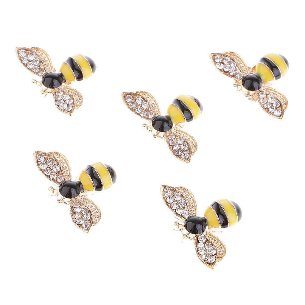 5pcs Alloy Bee Shape Rhinestone Flatback Buttons for Jewelry Making Crafts