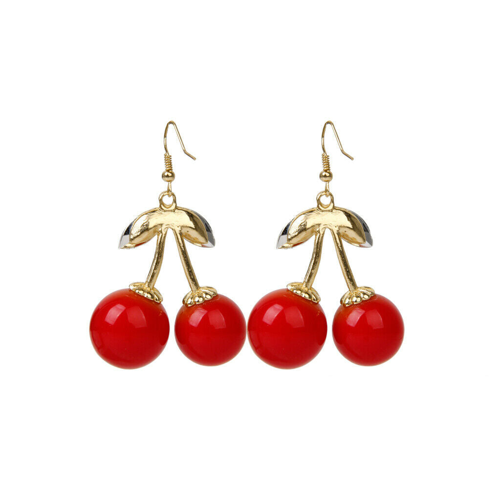 Rockabilly Red Cherry Diamante Crystal Drop Dangle