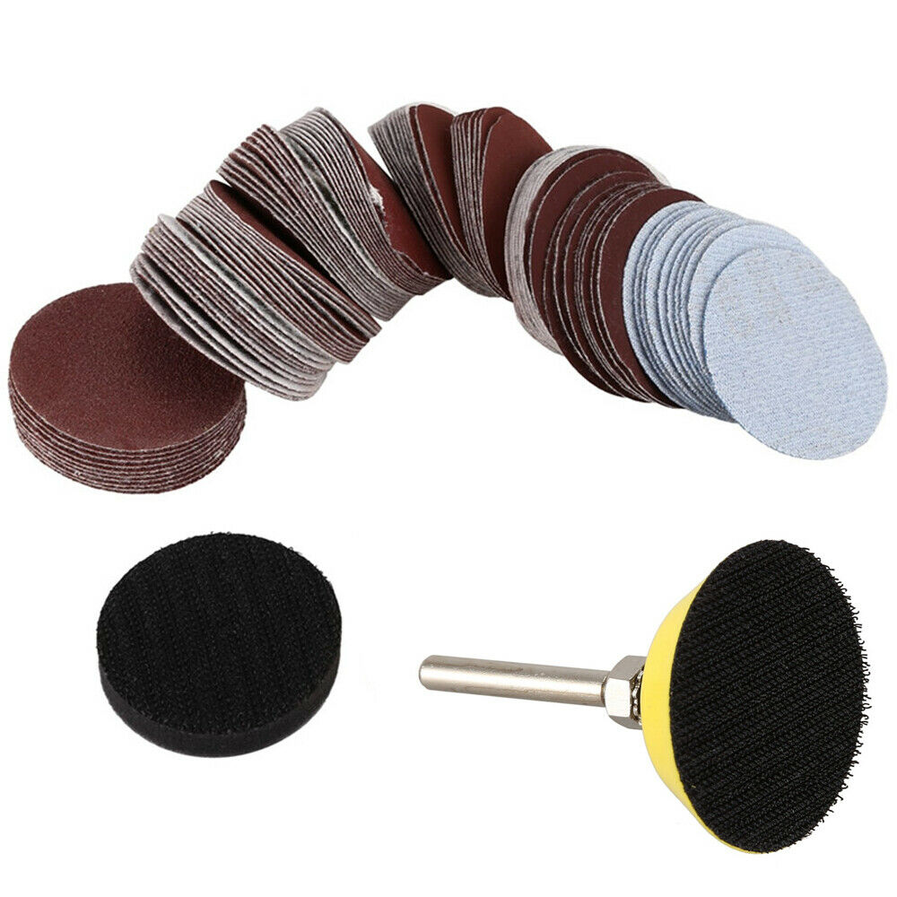 100 Sanding Disc Sand Paper Hook Loop Sander Kit + M6 Drill Adapter & Backer Pad