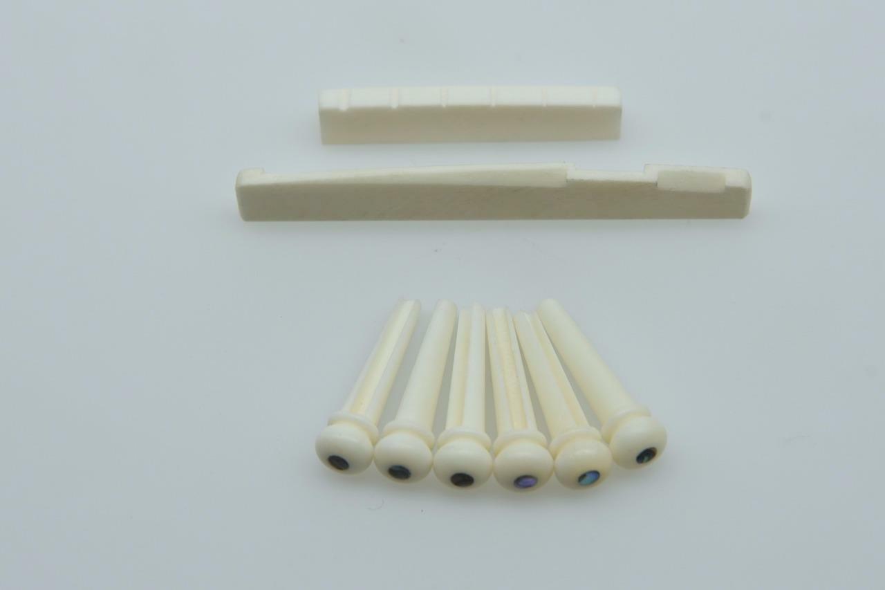 One Set Pure Bone Guitar Nut Saddle Bridge Pins w/ Dots for Acoustic Guitar