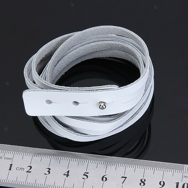 Fashion Long Oxhide Leather Strap Wrap Cuff-Bracelet-Belt -White