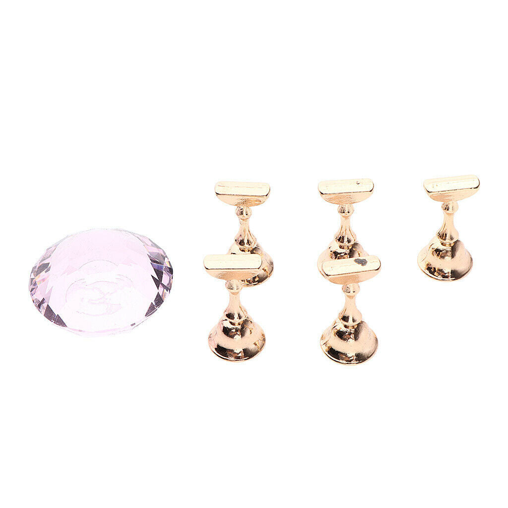 Crystal Alloy Nail Practice Stand Holder Polish Display Manicure Tools 2 Set