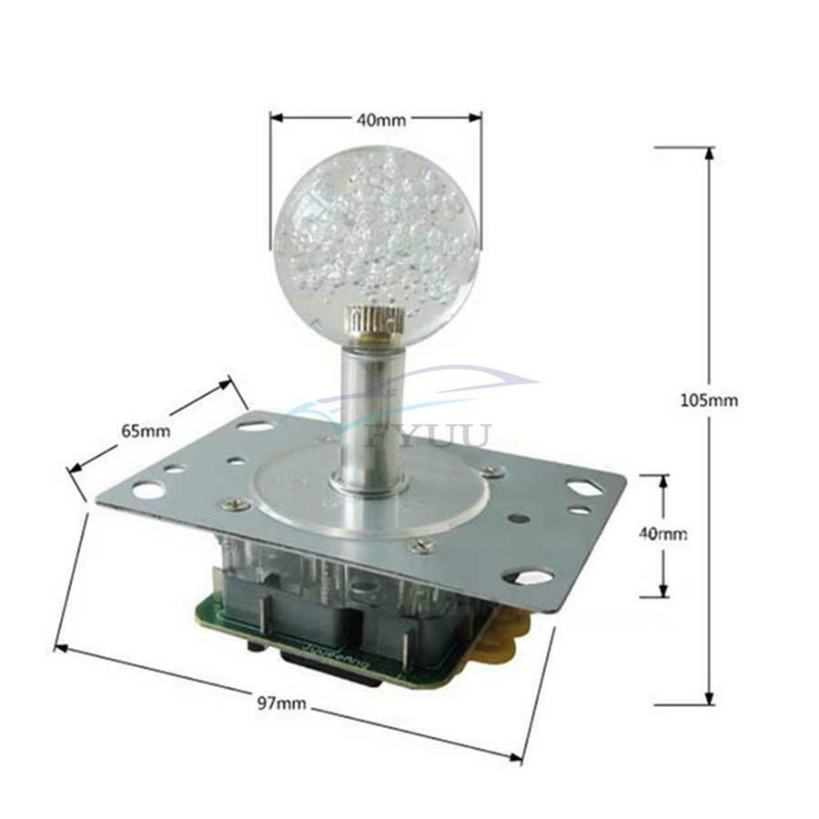 Illuminated LED Arcade Joystick Clear Ball For Wood & Metal Type Control Panels