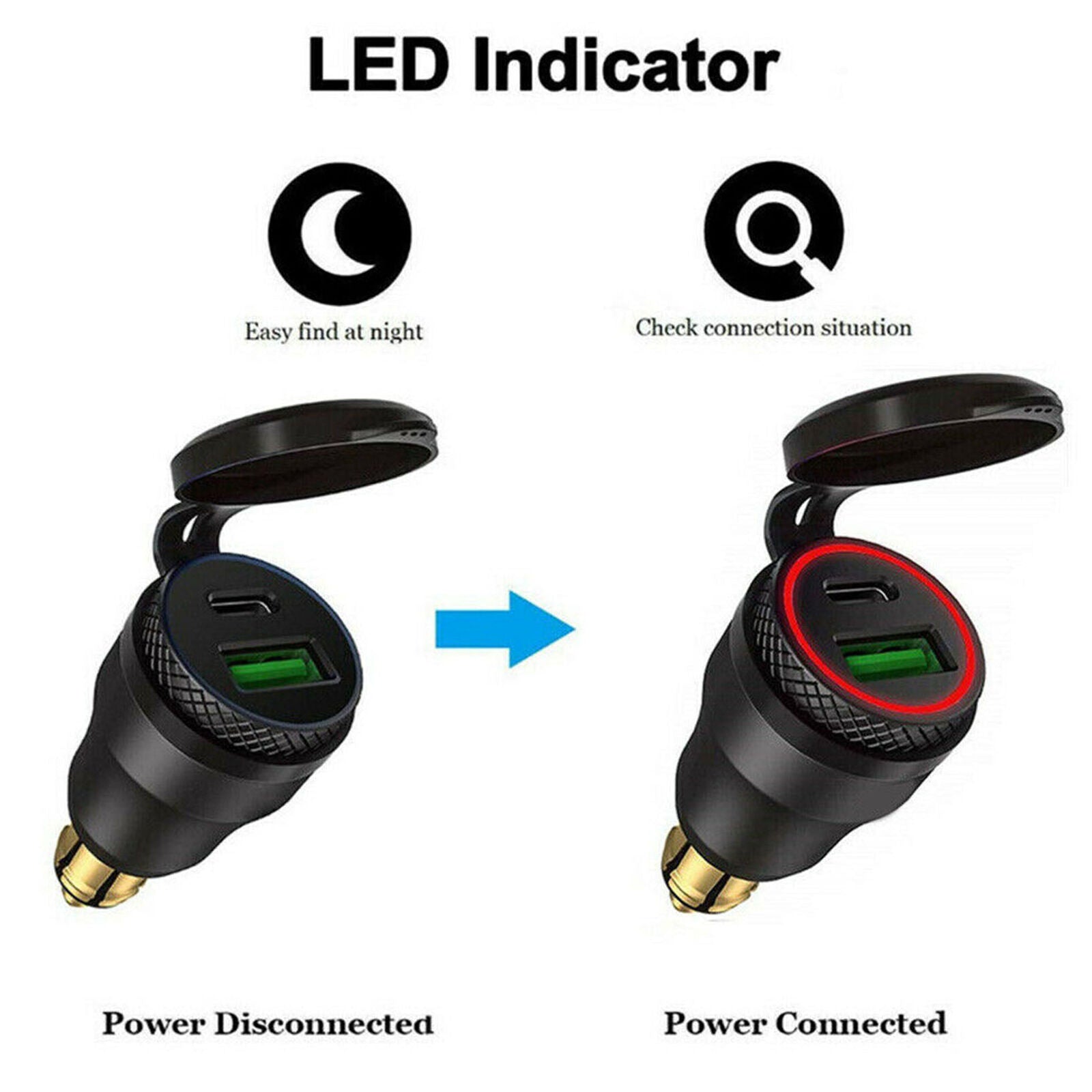 Red LED USB & Type C Charger Motorcycle Power Outlet Adapter For BMW DIN Socket