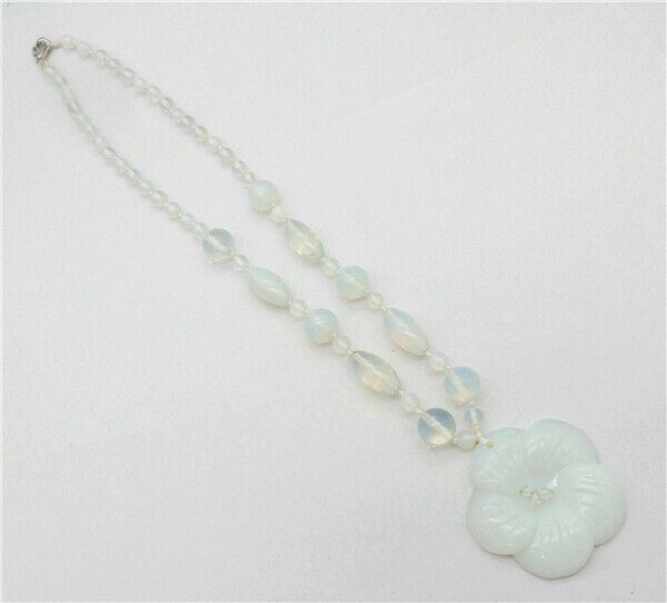 1 Strand 50x8mm White Opal Carved Flower Pendant Beaded Necklace HH7343
