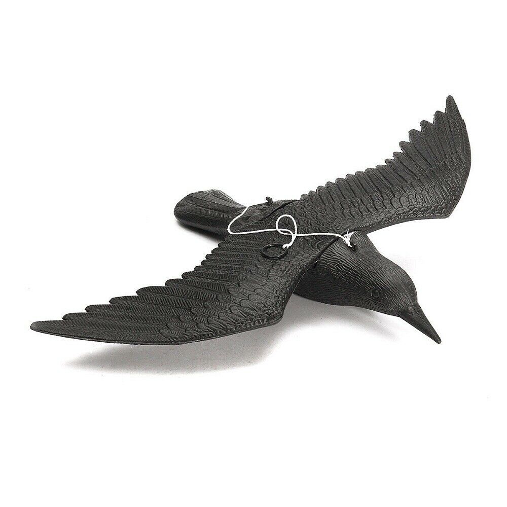 2x Plastic Artificial Feather Realistic Flying Crow Decoy Garden Repeller
