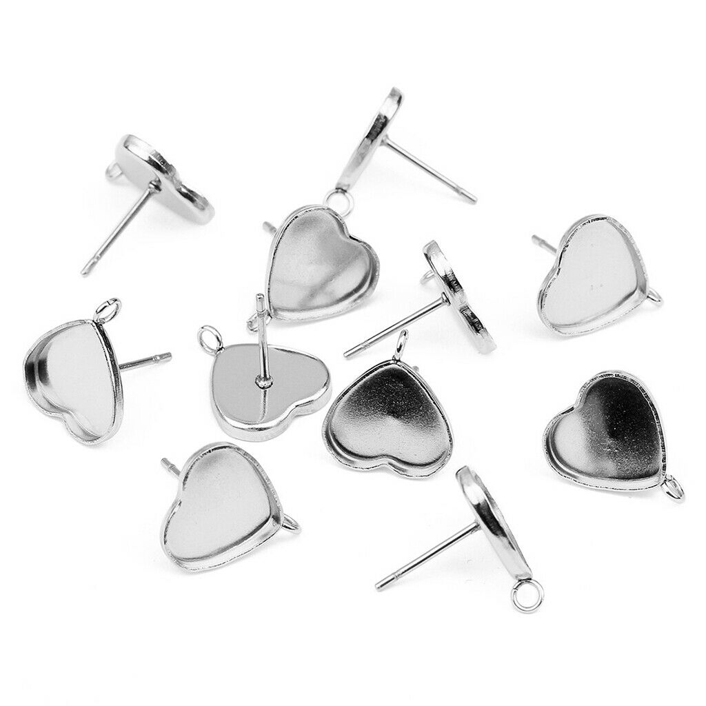 11mm Heart Shaped Bezel Ear Earring Stud Blank Base Post Earring Settings 20