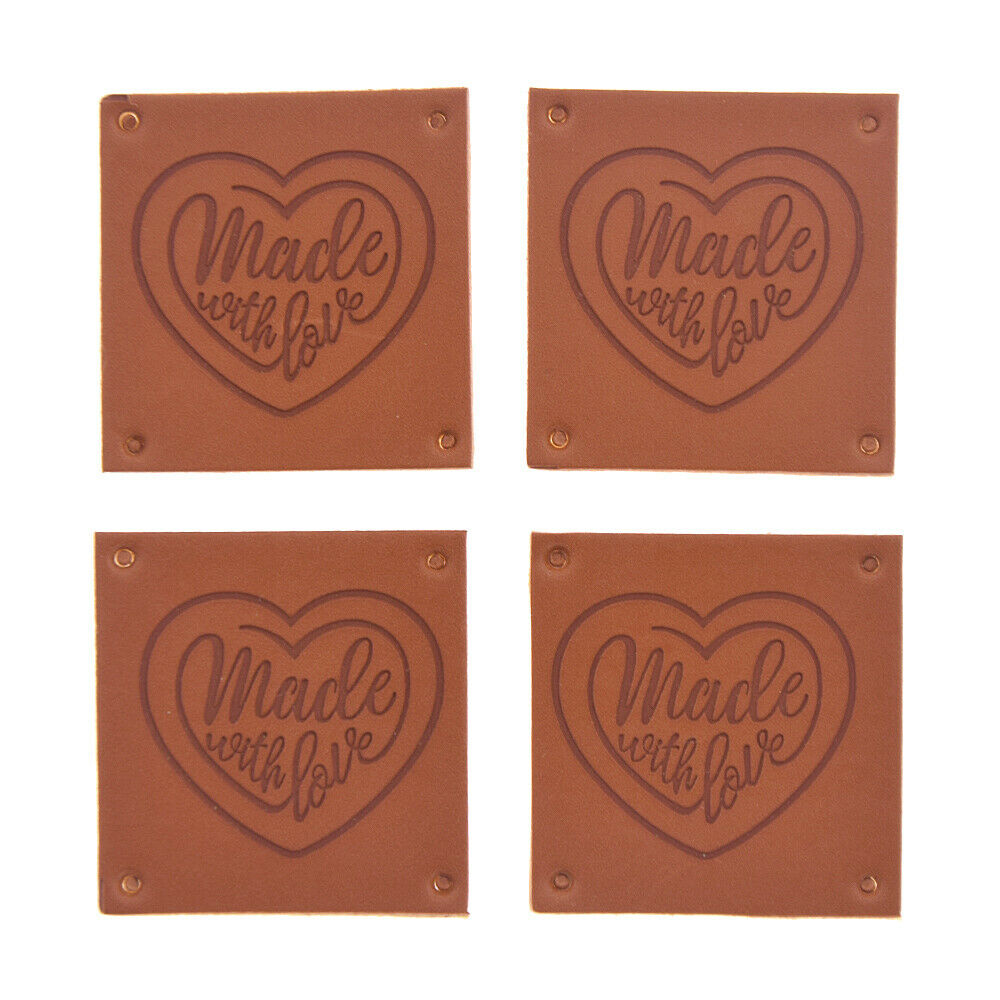 24pcs PU Leather Labels Tags Heart Handmade with Love Clothing Sewing Decor DIY
