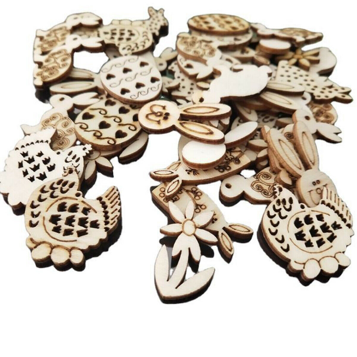 50PCS Easter Hanging Ornaments DIY Wooden Craft Home Decorations Party Supplies
