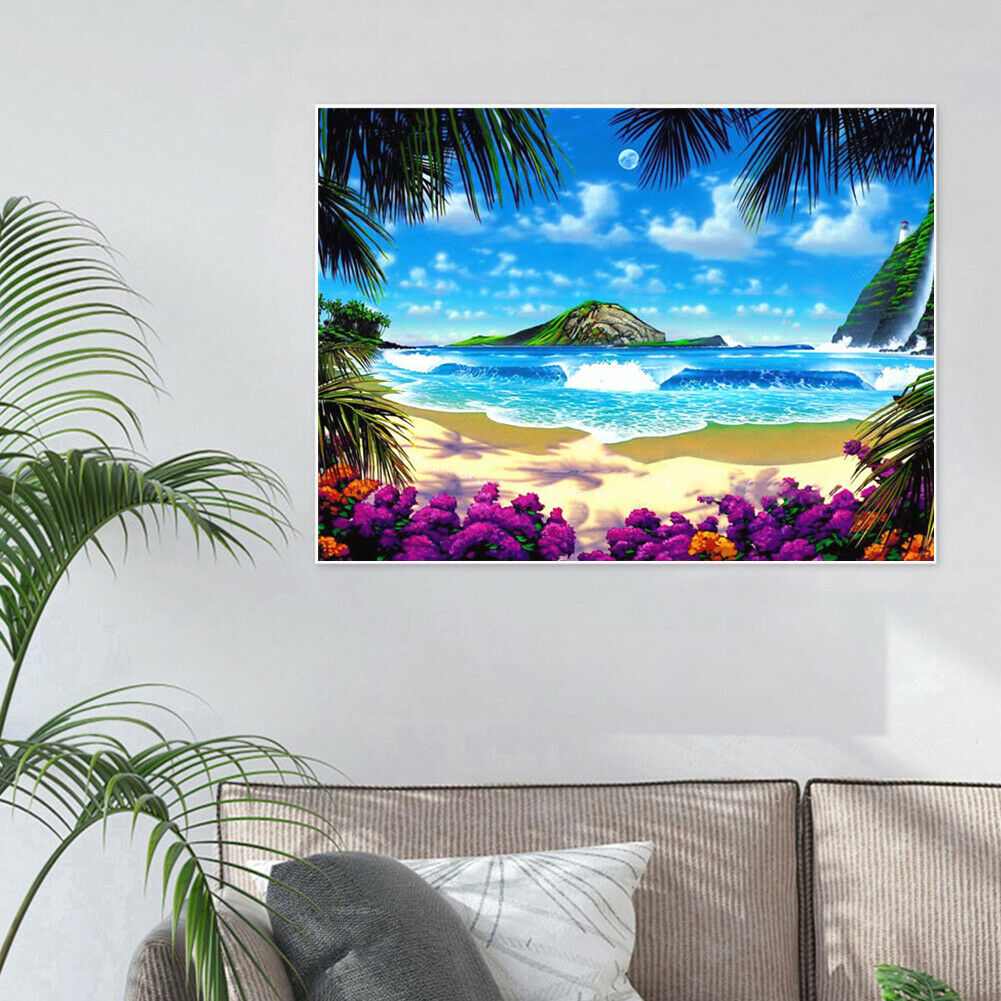 50 X 40cm 5D Rhinestone Full Square Drill DIY Sea Beach Diamond Painting @