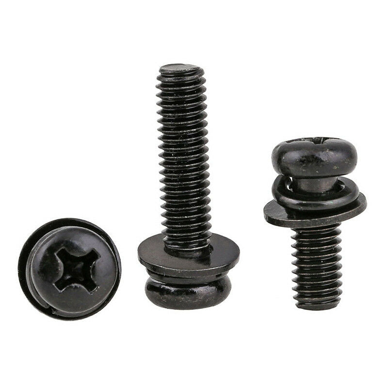 60Pcs M4*6-20mm Phillips Pan Head Machine Screws Spring Washer Kit -Black Zinc
