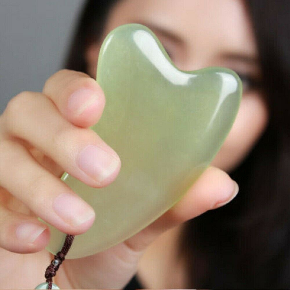 Green Jade Stone Gua Sha Facial Beauty Massage Natural Board Scraping Tool 2pcs