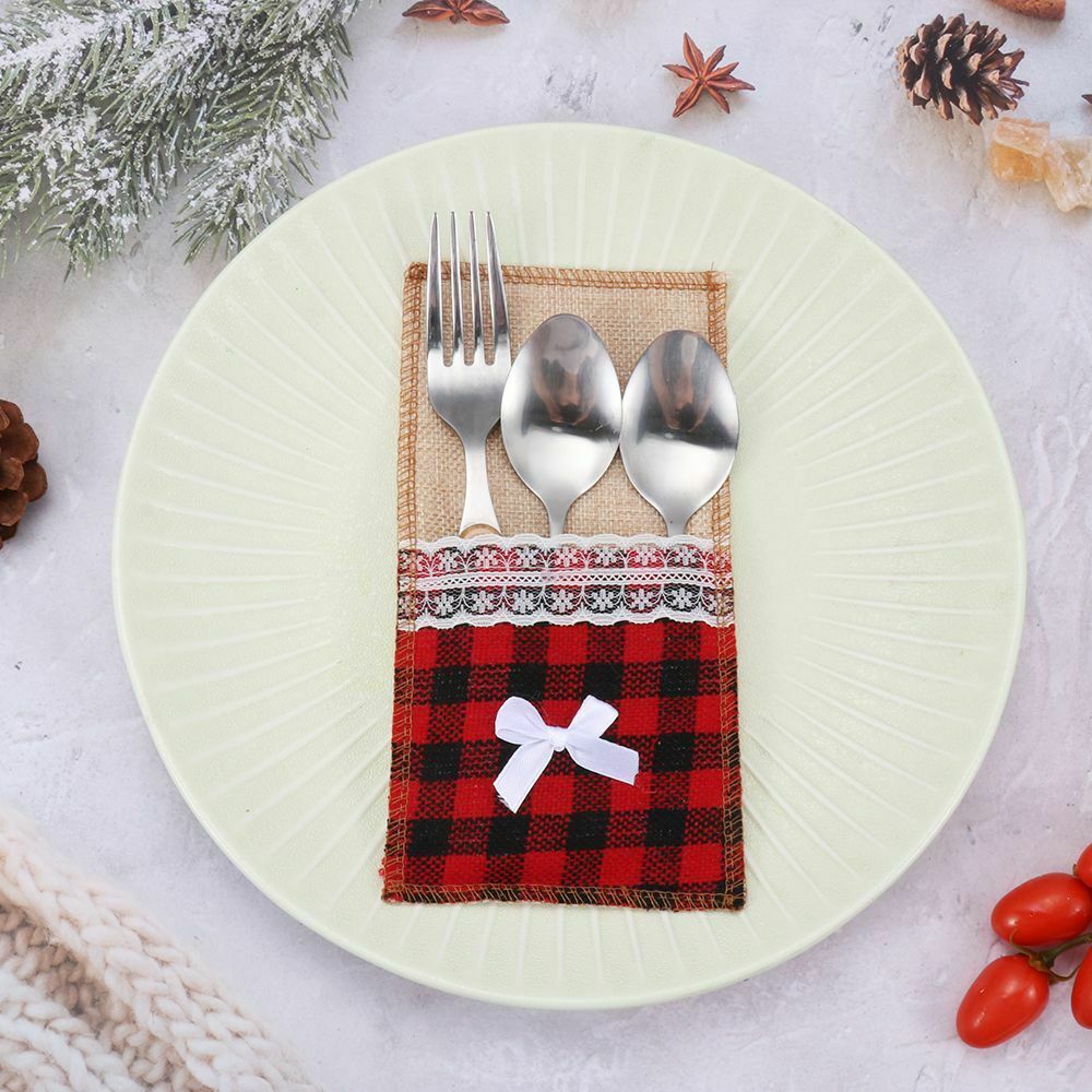 Christmas Eve Xmas Ornaments Home New Year Decor Cover Cutlery Bag Fork Case
