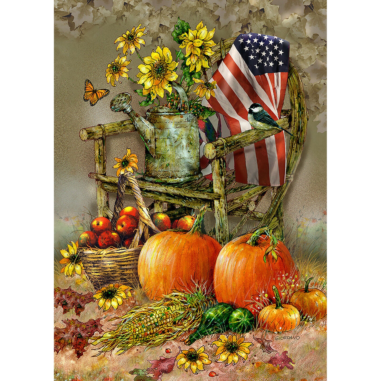 Toland Autumn Chair 12.5 x 18 Patriotic Fall Harvest Pumpkin Garden Flag