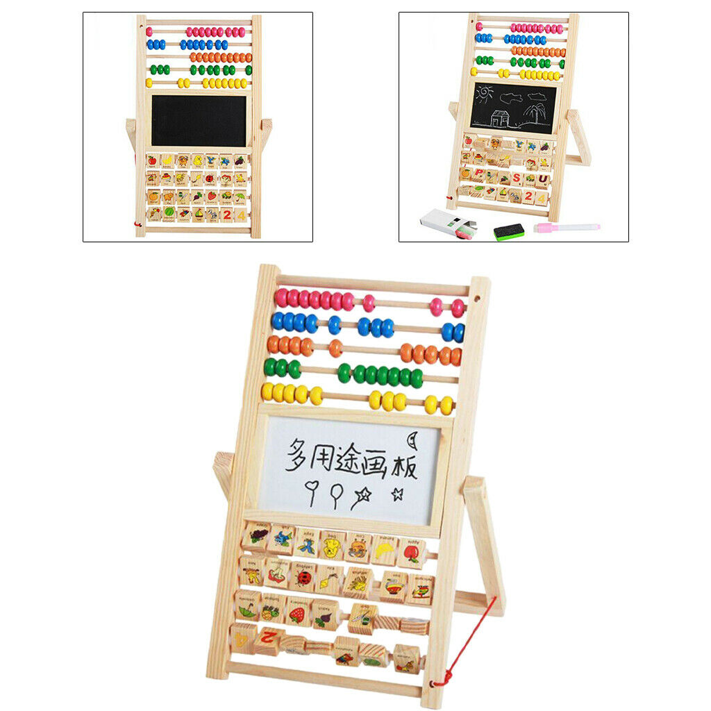 Baby Wood Drawing Board Art Easel Montessori Abacus Counting Cognition