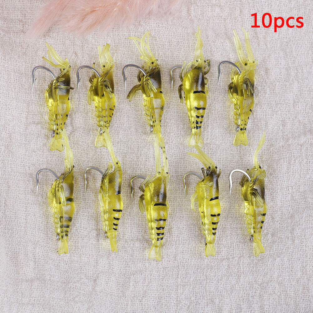 10Pcs Shrimp Simulation Soft Prawn Lure Bait Hook Tackle Bass Fishing Lures i DF