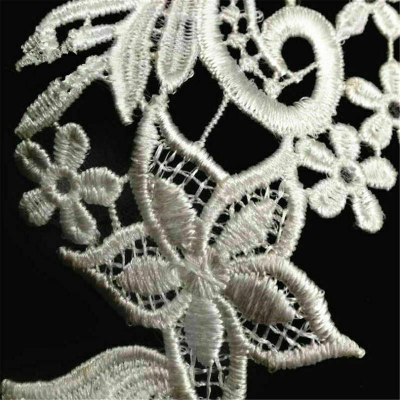 1Pair Floral Applique Lace Trim Embroidery Sewing Motif DIY Wedding Bridal Craft