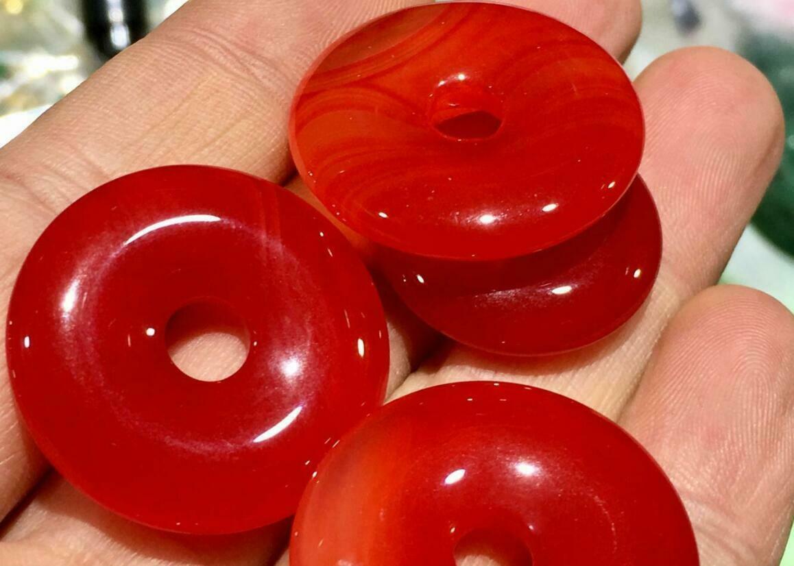 10pc Natural Red Jade Hand-carved Harmony Lucky Pendant + Rope Necklace