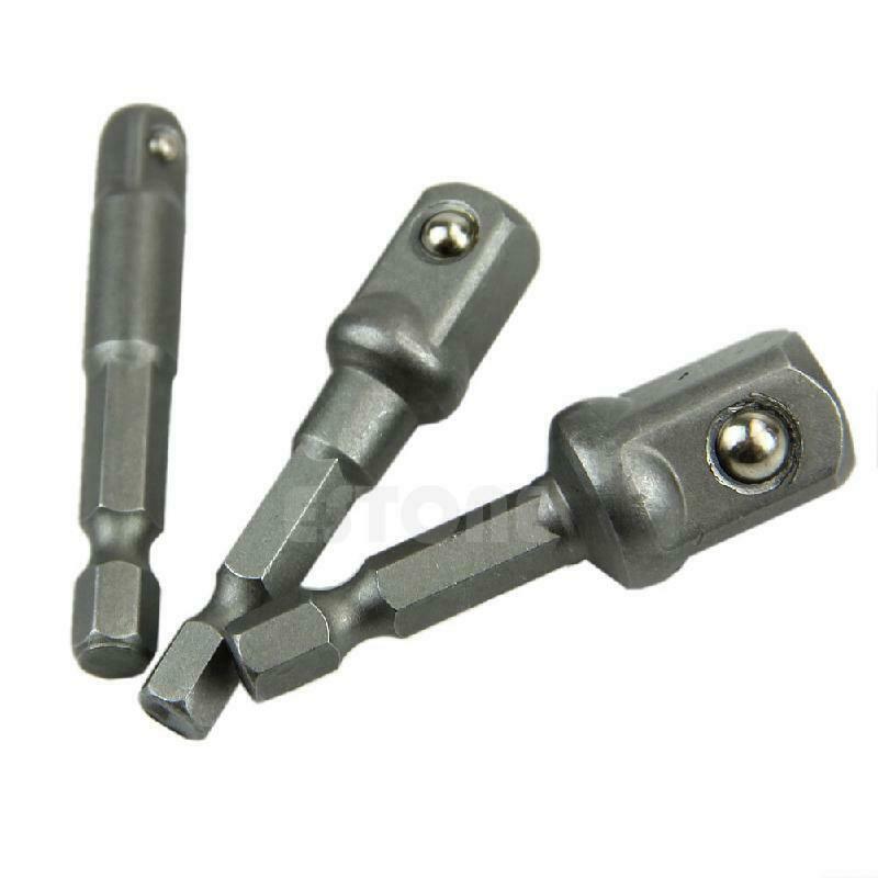 Easy Use 1/4" 3/8" 1/2" Steel Drill Bit Bar Hex Socket Driver Shank Adapter Set